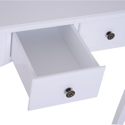 2-PC Dressing Table Set Vanity Makeup Desk Mirror Stool 5 Drawers Bedroom White