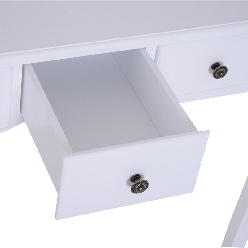 2-PC Dressing Table Set Vanity Makeup Desk Mirror Stool 5 Drawers Bedroom White