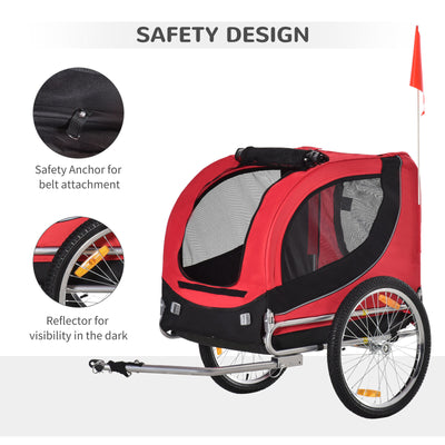 Pet Bike Trailer Dog Cat Travel Carrier Foldable Red