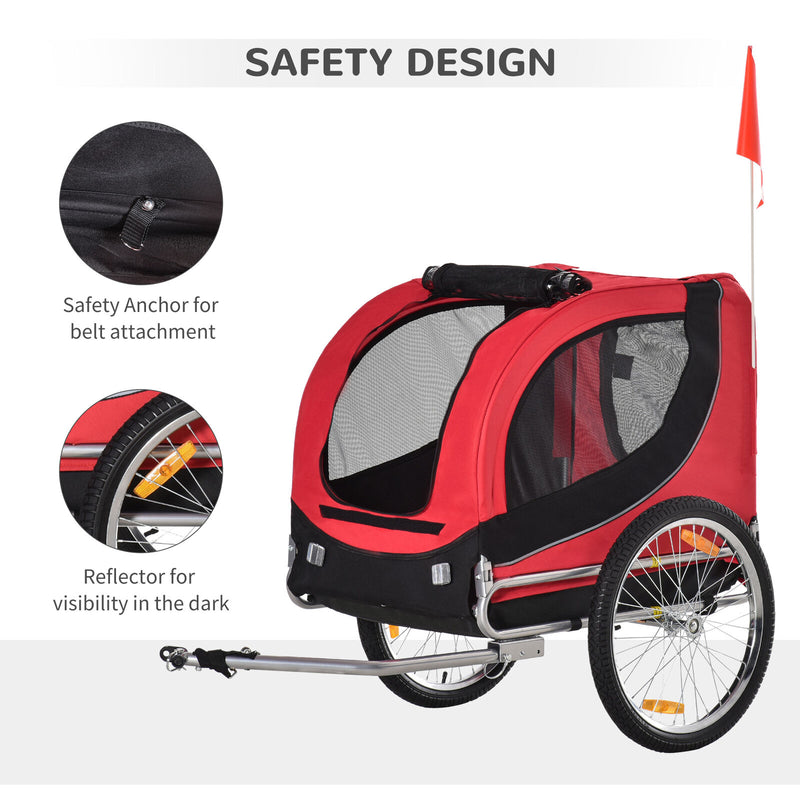 Pet Bike Trailer Dog Cat Travel Carrier Foldable Red