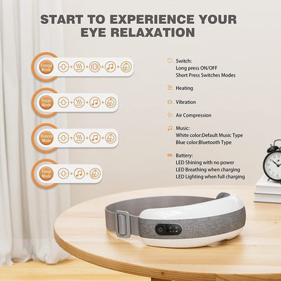 Wireless Eye Care Massager Vibration Heat Compression USB Rechargeable 1200MAH