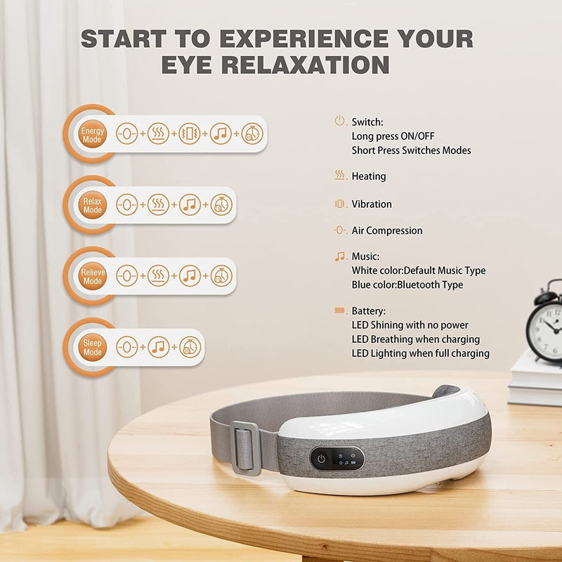 Wireless Eye Care Massager Vibration Heat Compression USB Rechargeable 1200MAH