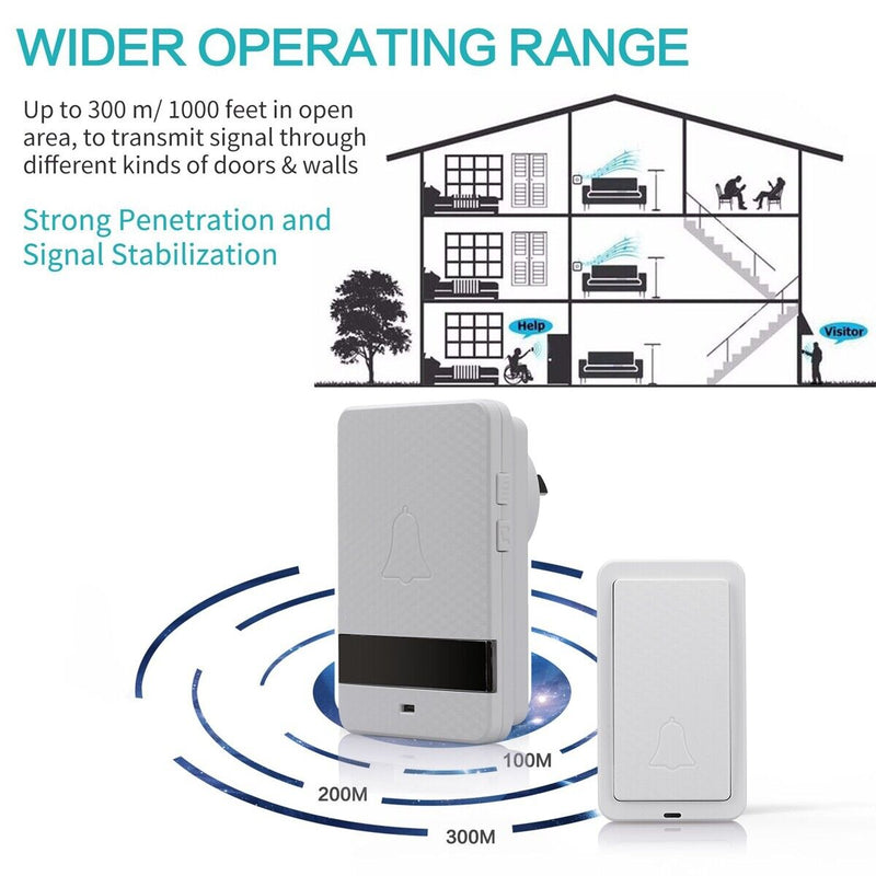 WIRELESS HOME DIGITAL DOORBELL 1000FT RANGE CORDLESS DOORBELL 28 CHIMES PORTABLE