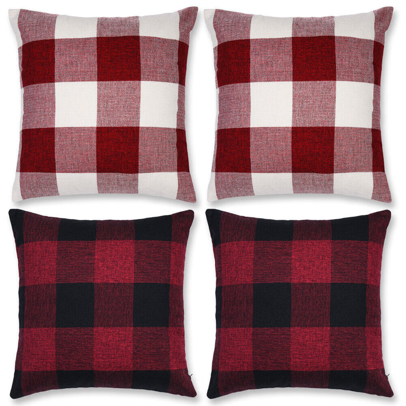 Set of 2 Cotton Linen Classic Red&Black Check Buffalo Plaids Throw Pillow Cases