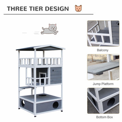 Feral Cat House, Kitten Condo Shelter w/ Raised Base &amp; Asphalt Roof, Grey 842525142885