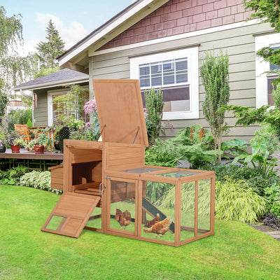 PawHut 75&apos;&apos; Wooden Poultry Chicken Coop Hen House  with Egg Box Backyard Run 799932993831