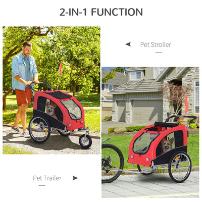 PawHut 2 In 1 Durable Pet Dog Bicycle Trailer Stroller Jogger Red Black