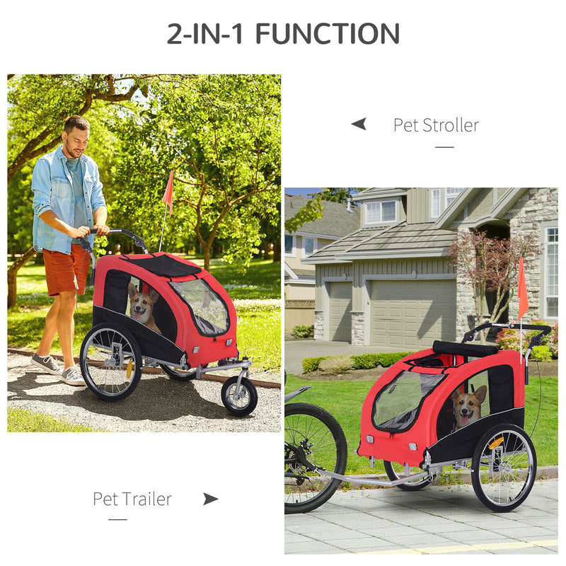 PawHut 2 In 1 Durable Pet Dog Bicycle Trailer Stroller Jogger Red Black