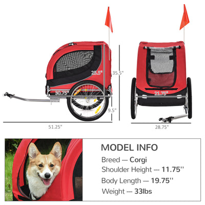 Pet Bike Trailer Dog Cat Travel Carrier Foldable Red