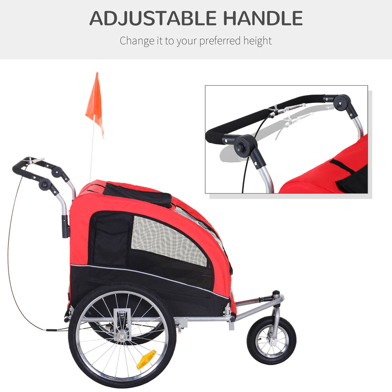 PawHut 2 In 1 Durable Pet Dog Bicycle Trailer Stroller Jogger Red Black