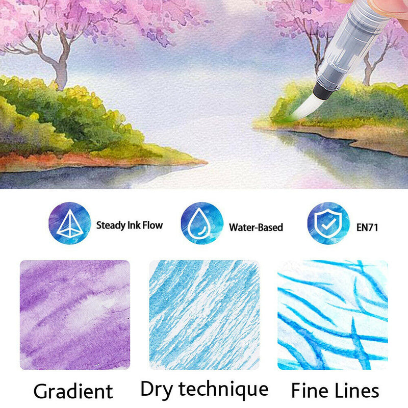 24 Colors Watercolor Brush Pens Nontoxic for Drawing Calligraphy Coloring, CA