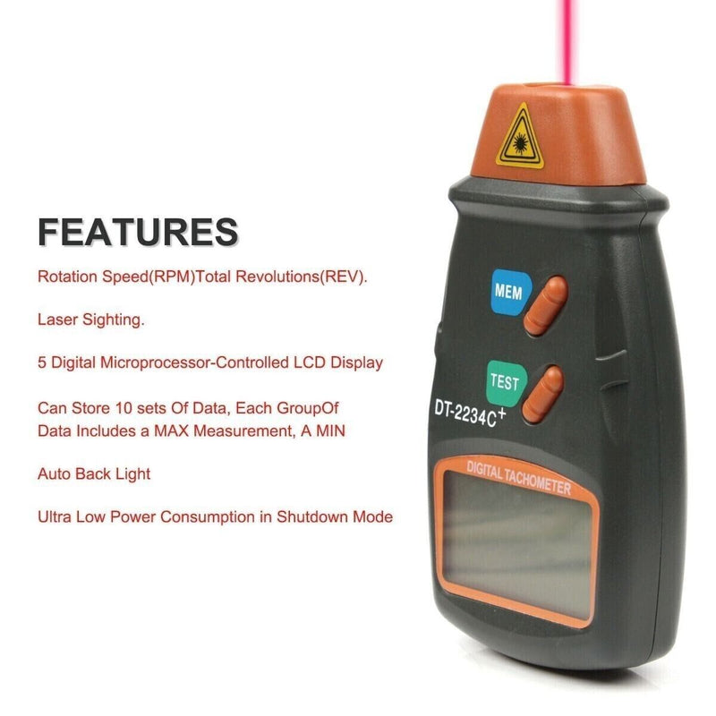 LCD Digital Tachometer Laser Non Contact RPM Tach Meter Motor Speed Gauge