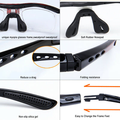 Sports Cycling Sunglasses, Bicycle Glasses w/ 5 Interchangeable Lenses-Ergonomic