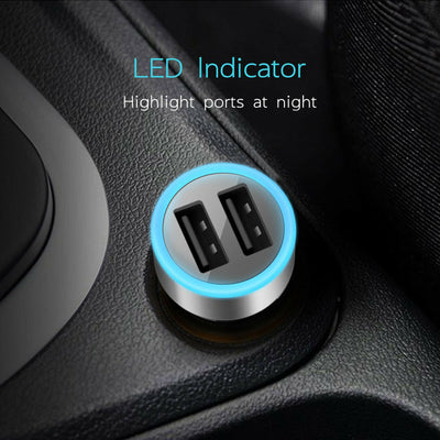 Metal QC 3.0 Car Charger Dual Ports with Braided USB3.0 A to USB-C Cable[3/6ft]