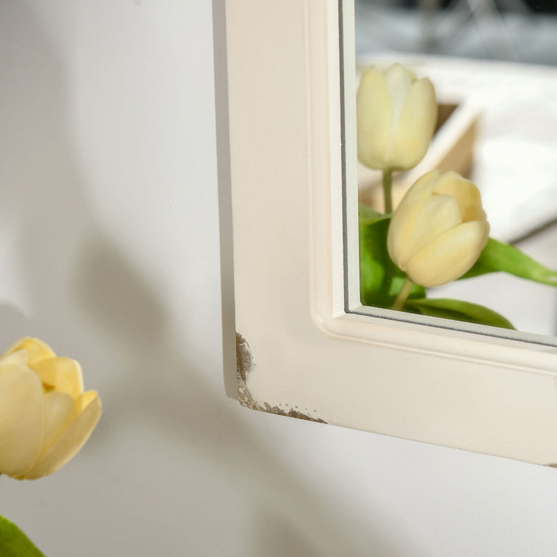 HOMCOM 43x27.5 inch Wall Mirror, Arch Window Mirror for Bedroom, Rustic White
