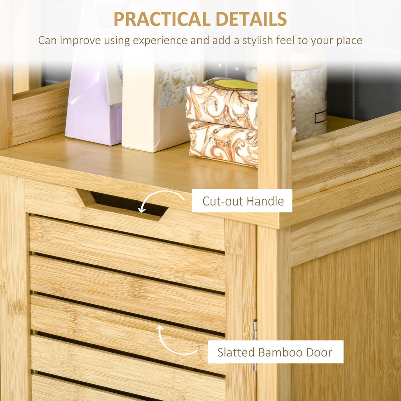 Tall Slim Bathroom Floor Cabinet Freestanding Linen Tower w/ 3 Shelves Natural