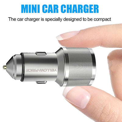 Metal QC 3.0 Car Charger Dual Ports with Braided USB3.0 A to USB-C Cable[3/6ft]