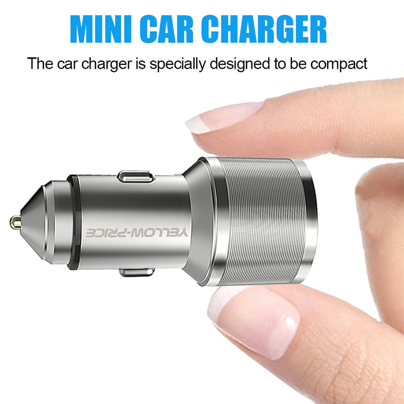 Metal QC 3.0 Car Charger Dual Ports with Braided USB3.0 A to USB-C Cable[3/6ft]