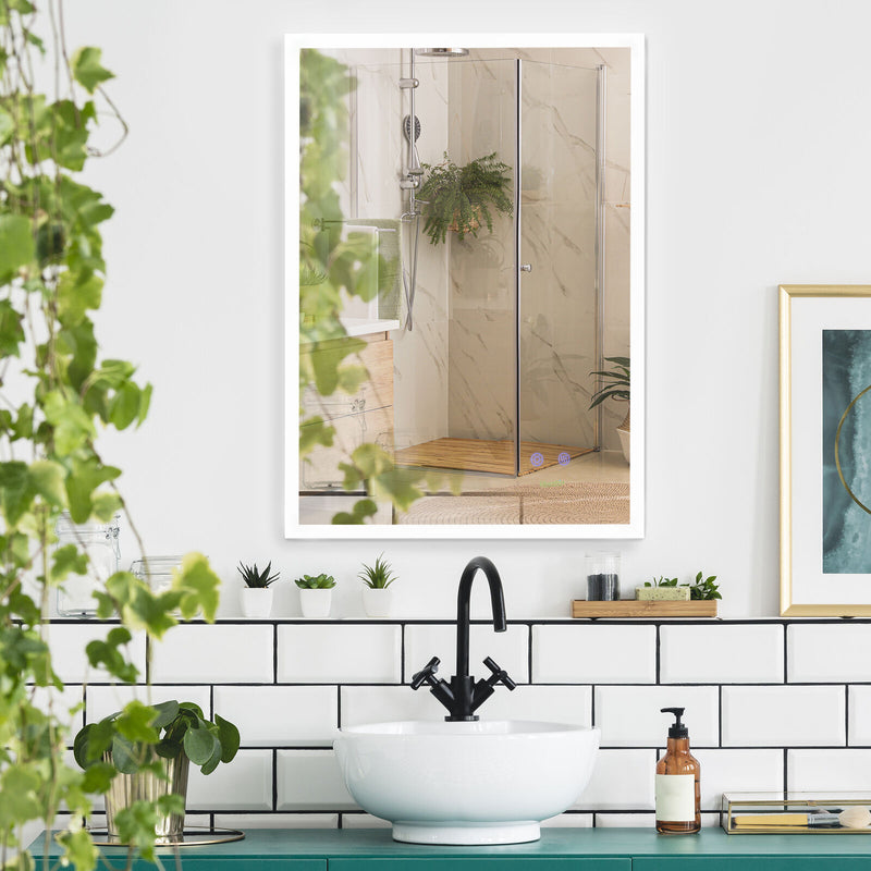 kleankin LED Bathroom Mirror, Wall Mounted Lighted Vanity Mirror w/ Smart Touch