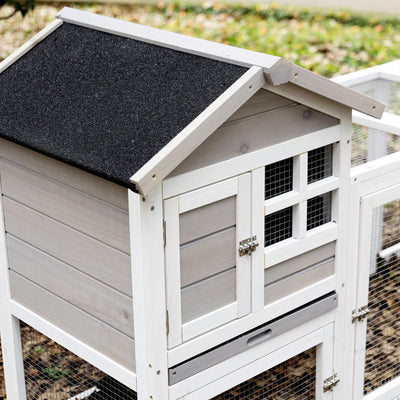 102&quot; 2-in-1 Wooden Rabbit Hutch, Double Main House Pet Playpen w/Tray Ramp Grey 196393159293