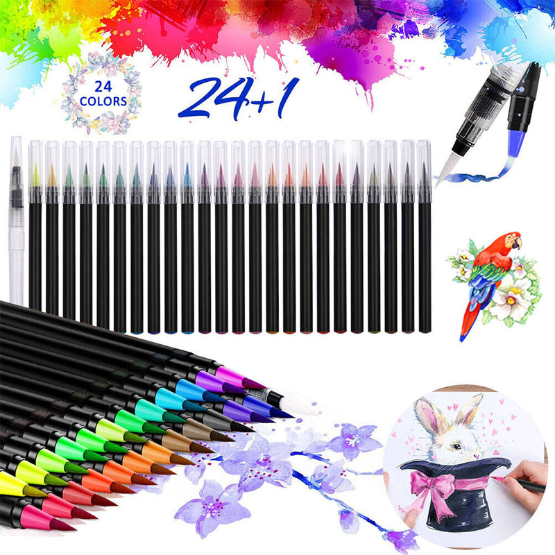 24 Colors Watercolor Brush Pens Nontoxic for Drawing Calligraphy Coloring, CA