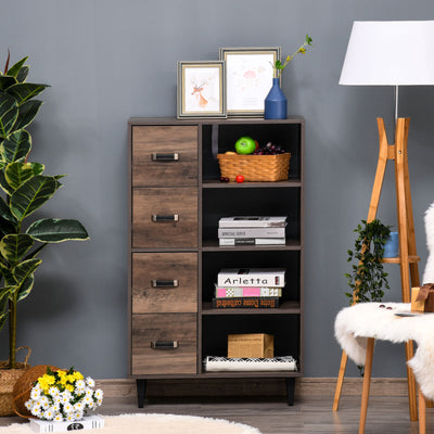 4-Drawer Dresser Storage Cabinet with 4-Tier Shelves for Living Room &amp; Bedroom