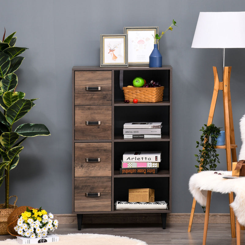 4-Drawer Dresser Storage Cabinet with 4-Tier Shelves for Living Room &amp; Bedroom