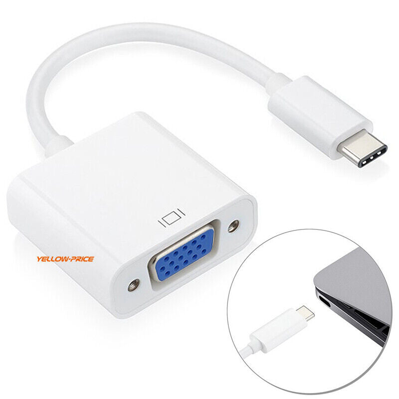 USB 3.1 Type-C to VGA Adapter Cable FHD 1080P for 2020-2016 MacBook Pro/Air 13