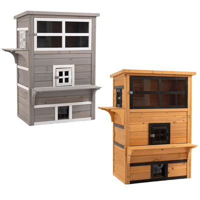 Feral Cat House Outdoor, 3-Tier Kitty Shelter, Weather Resistant, w/ Escape Door