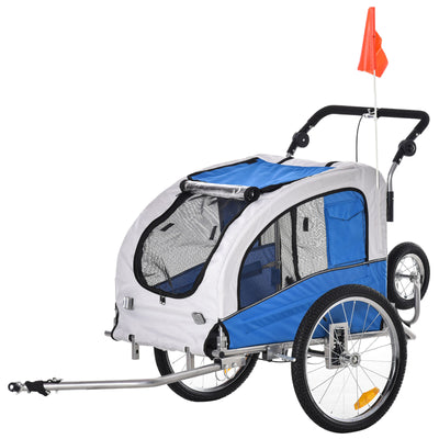 2in1 Pet Dog Bike Bicycle Trailer Stroller Jogger w/Suspension Blue Grey