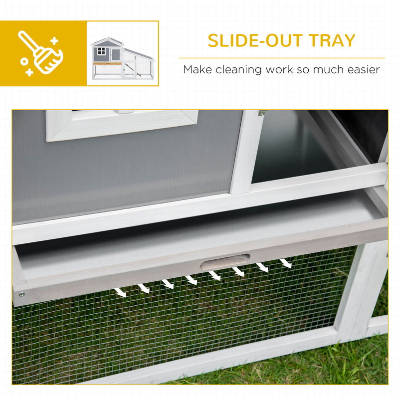 59&quot; Wooden Rabbit Hutch Playpen Bunny House with Sunlight Roof Ramp Tray Grey