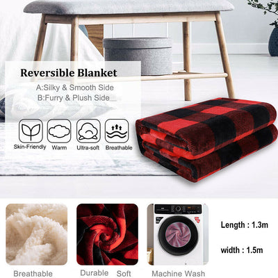 Christmas Red Black Checkered Sherpa Blanket Throw - Ultra Warm & Super Soft CA