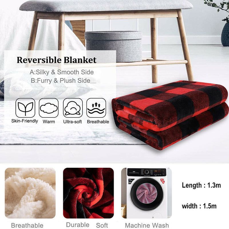 Christmas Red Black Checkered Sherpa Blanket Throw - Ultra Warm & Super Soft CA