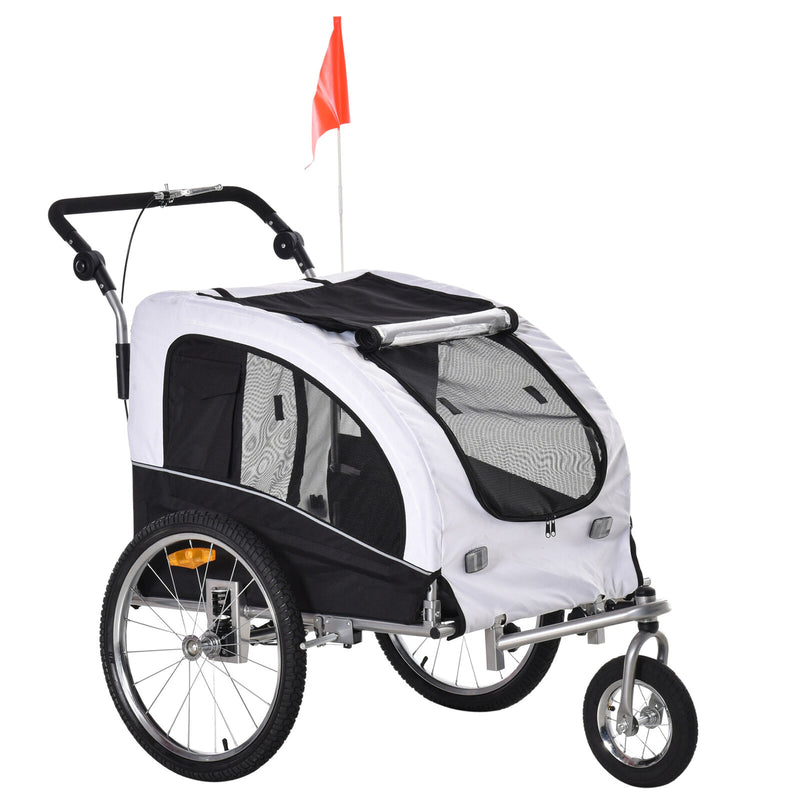 2in1 Pet Dog Bike Bicycle Trailer Stroller w/Suspension Storage Black White