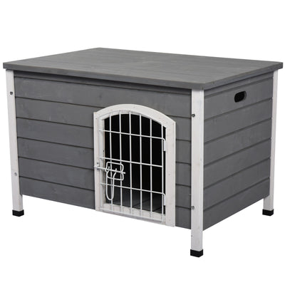 Wooden Dog Cage Kennel Lockable Door Small Animal House w/ Openable Top Gray 842525114547