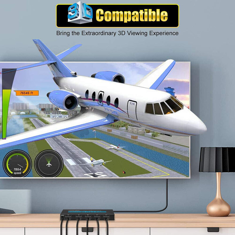 [Plug & Play] 5 In 1 Out HDMI Switcher with IR Remote Support 4K 60hz, 2K, 1080P