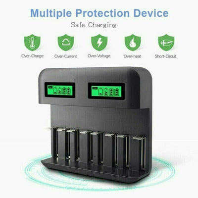 8 Slots Smart Battery Charger LCD Display For AA/AAA/C/D Rechargeable Batteries