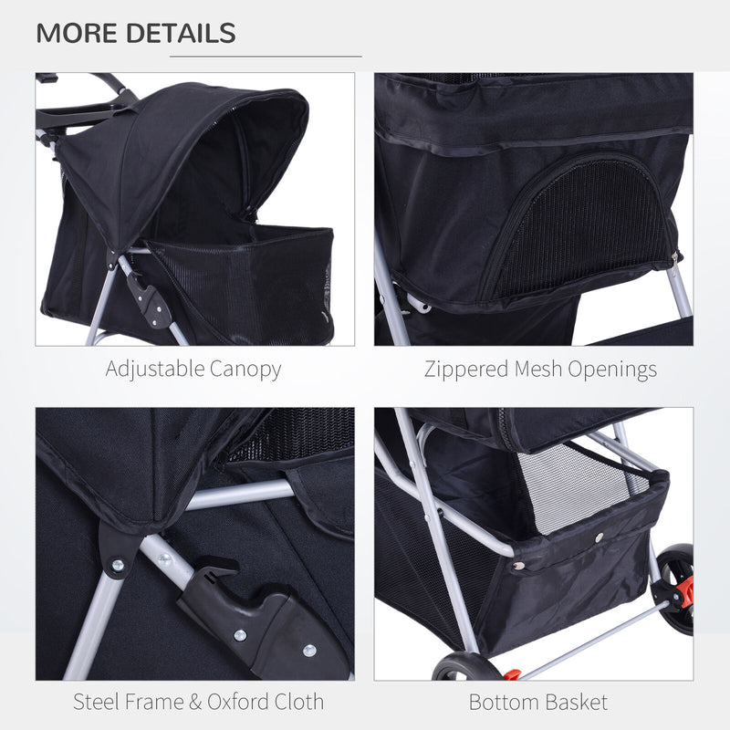 Cat Dog Carrier Cart Foldable Cup Holder with 4 Wheels Storage Basket, Black