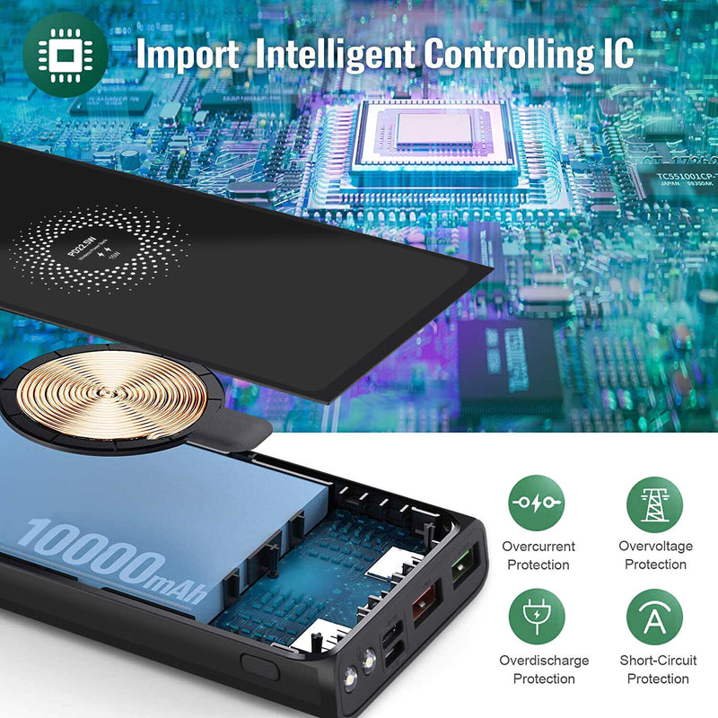 15W Qi Fast Charge 10000 mAh Power Bank with Type-C In / Output and LCD Display