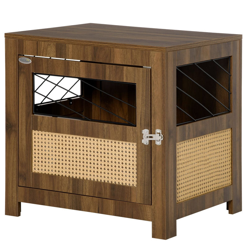 Wood Dog Crate Kennel End Table Furniture W/ Cushion for XS Dogs Indoor Walnut
