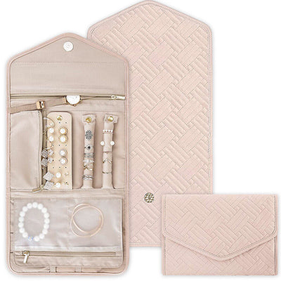 Portable & Practical Pink Jewelry Organizer Roll And 9 Pairs Vivid Stud Earrings