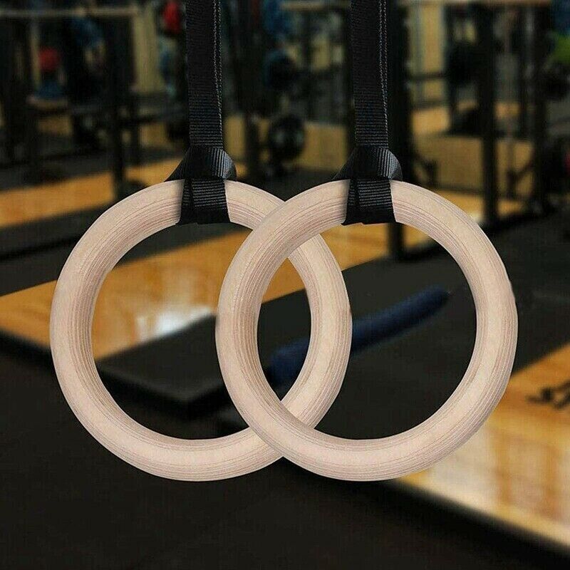 Wooden Gymnastic Rings With Adjustable Long Non-Slip Straps For Workout 28MM