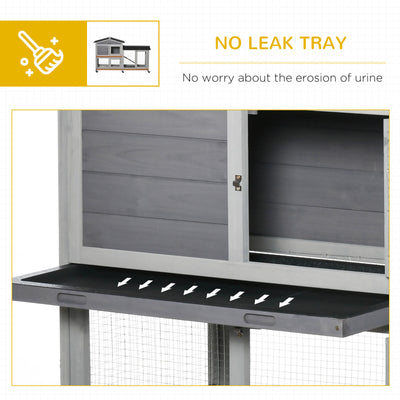 62&quot; Wooden Mobile Rabbit Hutch with Wheels Run Box Slide Tray Ramp, Light Grey 196393161449