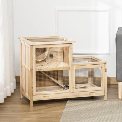 Large Hamster Cages and Habitats, Wooden Small Animal Cage w/ Seesaw, Tray