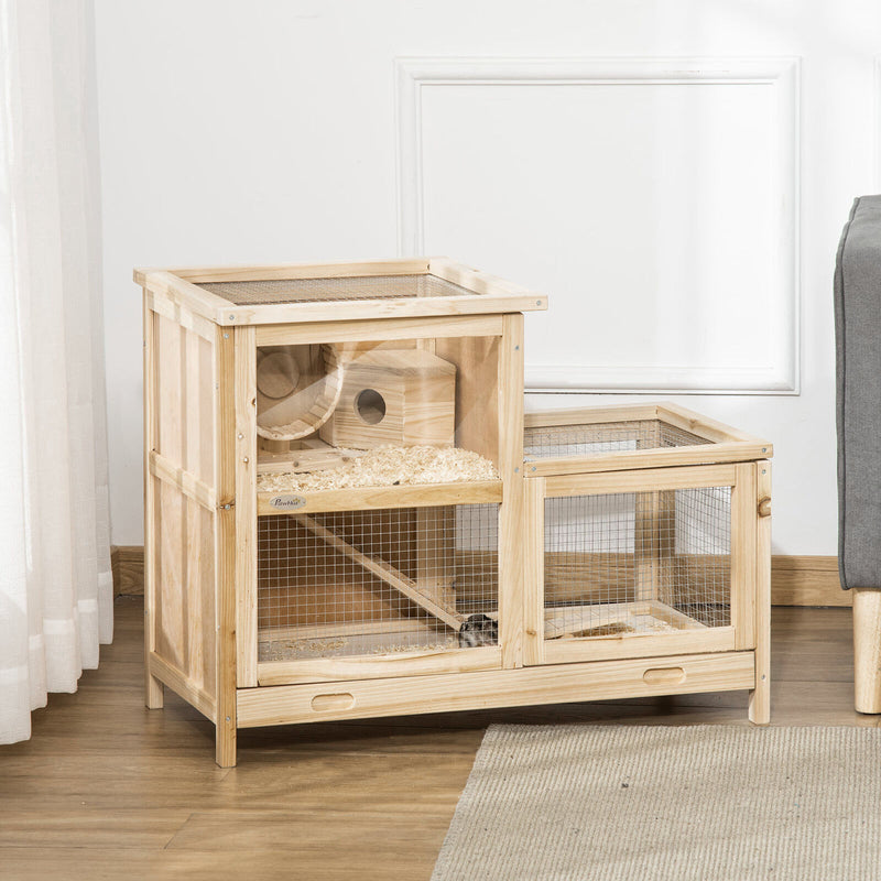 Large Hamster Cages and Habitats, Wooden Small Animal Cage w/ Seesaw, Tray