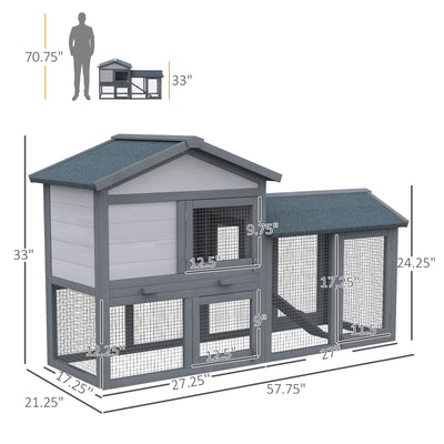 Two Story Small Animal House w/ Slide Out Tray, Ramp, Outdoor Run, Gray 842525131261