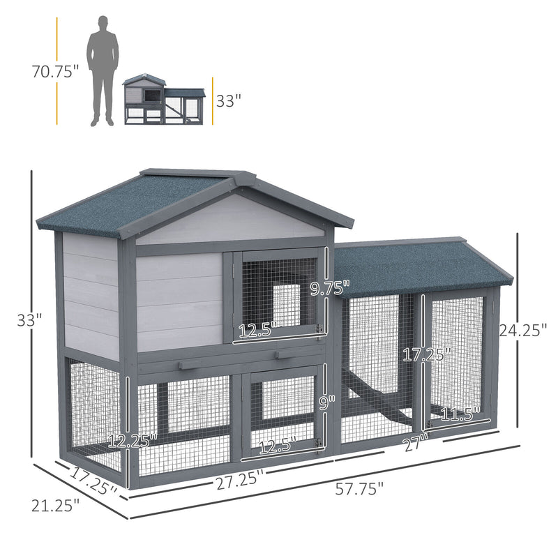 Two Story Small Animal House w/ Slide Out Tray, Ramp, Outdoor Run, Gray 842525131261