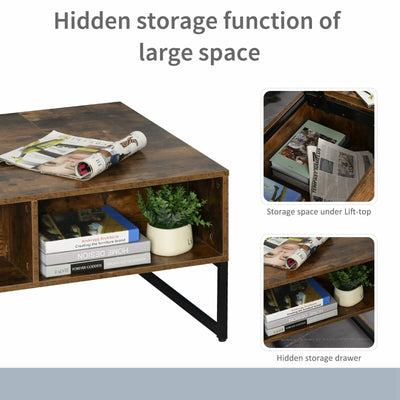 HOMCOM Foldable  Lift Top Coffee Table Convertible Furniture with 2 Storage