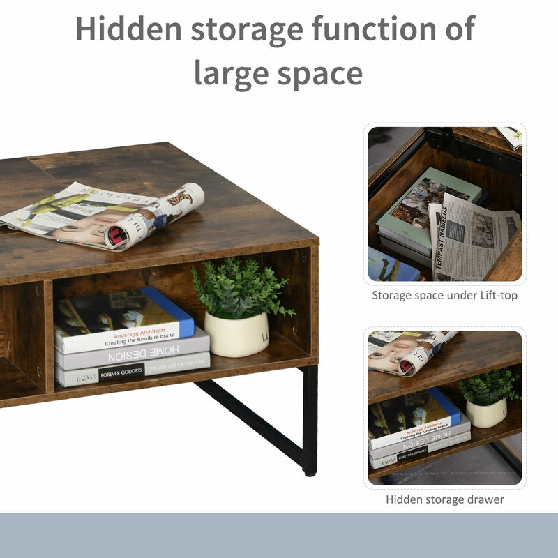 HOMCOM Foldable  Lift Top Coffee Table Convertible Furniture with 2 Storage