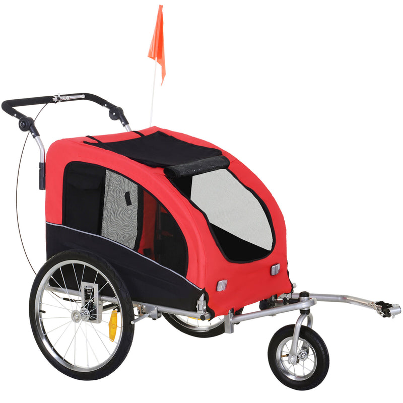 PawHut 2 In 1 Durable Pet Dog Bicycle Trailer Stroller Jogger Red Black